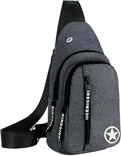 حقيبة صغيرة كروس بودي، شنطة متعددة الاستخدامات بحزام طويل للحمل على الصدر والكتف والظهر، سفر من قماش سميك الجيوب ومقاومة للماء للرجال والنساء والأولاد مع ثقب لسماعة الأذن