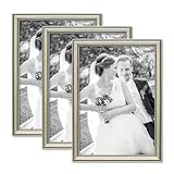 PHOTOLINI 3er Set Bilderrahmen Silber Barock Antik 21x30 cm DIN A4 Fotorahmen mit Glasscheibe/Kunststoffrahmen