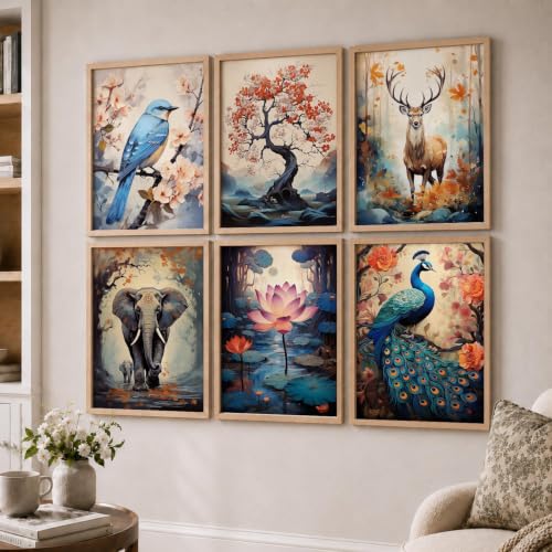 Image of Kotart Premium Digital Traditional Art Paintings with Frame for Home Decor | Painting for Wall Decoration | Wall Painting for Living Room Bedroom Hotel Wall Decor | Pack of 6 (13x17, wall decor for living room)