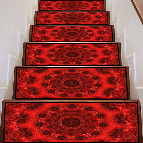 Maroon Wine Brushed Paper Red Tribal Seamless Vilet Red Raspberry Stair Treads Runner Non Slip Self Adhesive Carpet Safety Rug Mats for Wooden Steps Kids Dogs Indoor Outdoor Step Covers 13PCS