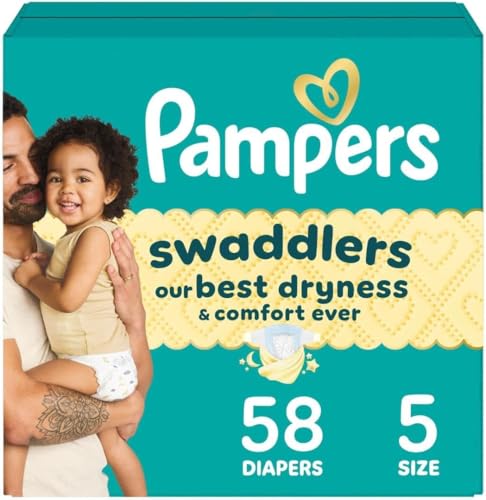 Image of Pampers Swaddlers Diapers, Size 5 (20-37 lbs), 58 Count, Absorbent, Keeps Baby Dry and Comfortable, Skin Safe Disposable Baby Diaper (Packaging May Vary)