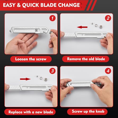 Image of BECOWIN 2 Pack 7-in-1 Retractable Stainless Steel Utility Knife, Heavy Duty Box Cutter with Safety Lock, 18mm Snap-Off Blade Compatible, Multi Tool for Home, Office, Warehouse (Blades Not Included)