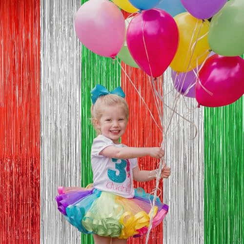 Image of 2 Pack Christmas Backdrop, Red Silver Green Party Streamer, Metallic Xmas Backdrop Fringe Curtains Foil Tinsel, Christmas Decorations Wall Decor Streamers Photo Booth Props