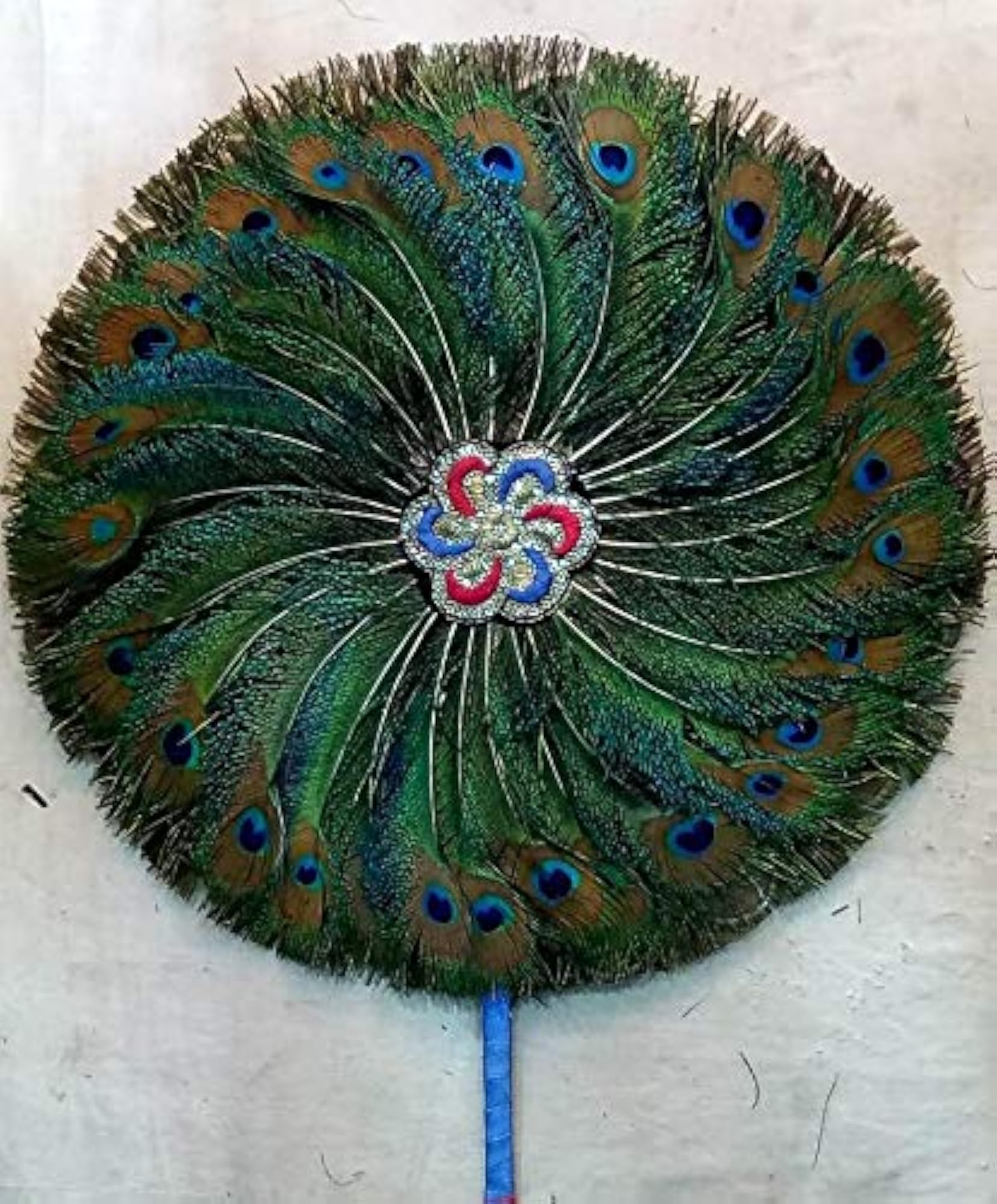 Natural Peacock Feather Hand Fan, Extra Large 16 Inches