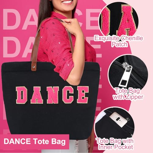 2 Pcs Tote Bag Gift for Teacher Nurse Dance Preppy Makeup Bag Cosmetic Women Chenille Letter School party4