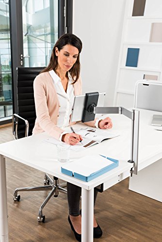 Durable Tablet Holder Desk Mount Clamp (Swivel Arm, For Tablets 7-13 Inches, 360 Degrees Rotation With Anti-Theft Device) Silver/Charcoal (893123) #TOP5