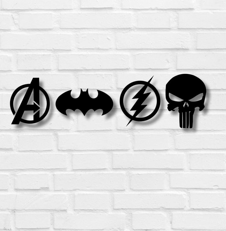 Image of TWIGGY Superhero 6mm MDF Wooden Wall Decor Set for Home, Office, or Gaming Room, Gift, Anime (pack of 4 | The Batman,Punisher,Avengers,Flash)