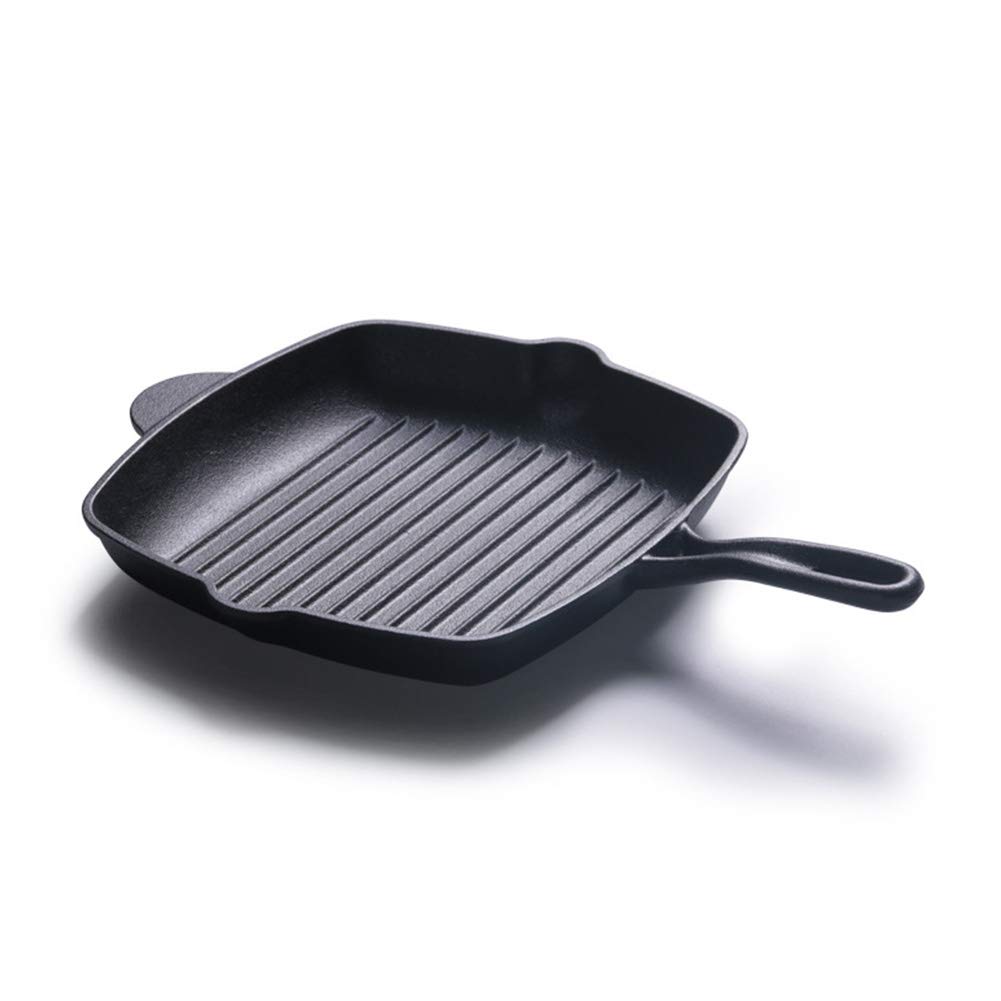 Quadratische Grillpfanne aus Gusseisen, quadratische Bratpfanne/fettfreie Fritteuse, & Elektroherde, zum Braten von Steaks, BBQ-Bratpfanne, schwarz