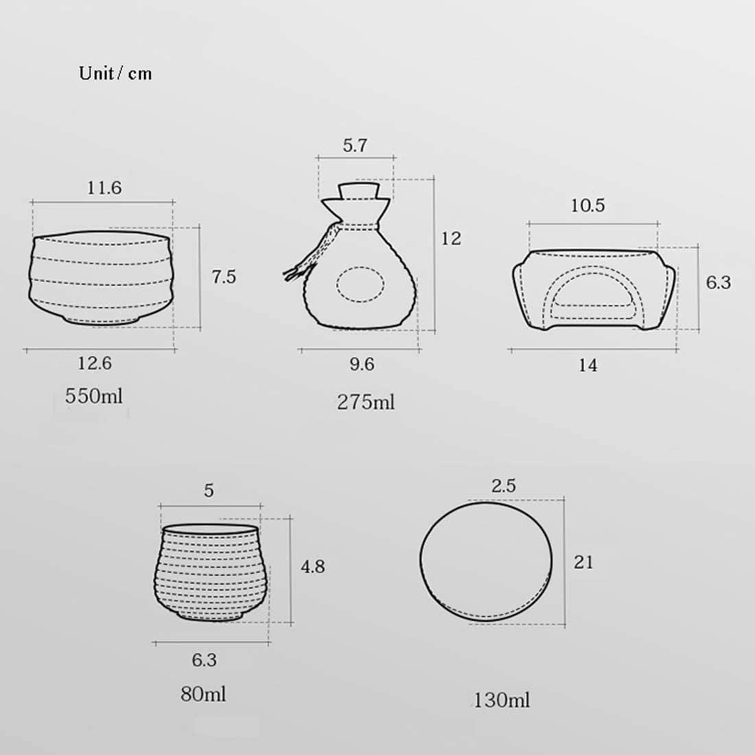 Ensemble de Tasses à saké japonaises Ensemble de 8 pièces avec réchauds et Plateaux pour la Maison, 7 pièces