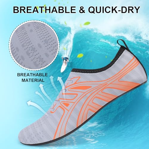 Mens Womens Water Shoes Quick Dry Barefoot Shoes Non-Slip Aqua Socks for Beach Swim Dark Grey Orange3