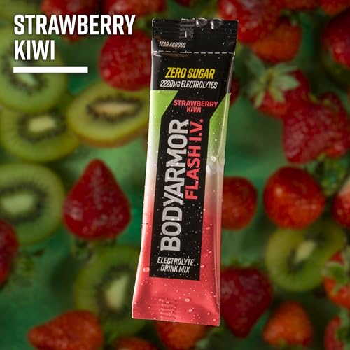 Image of BODYARMOR Flash IV Electrolyte Packets, Strawberry Kiwi - Zero Sugar Drink Mix, Single Serve Packs, Coconut Water Powder (15 Count)