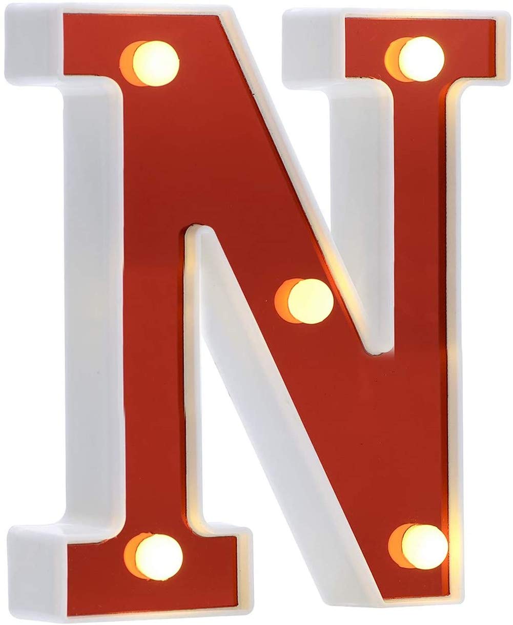 DUBENS Illuminated number letter LED light, creative night lights, LED illumination English letters, alphabet numbers lamp, red decoration lights, battery operated (N)