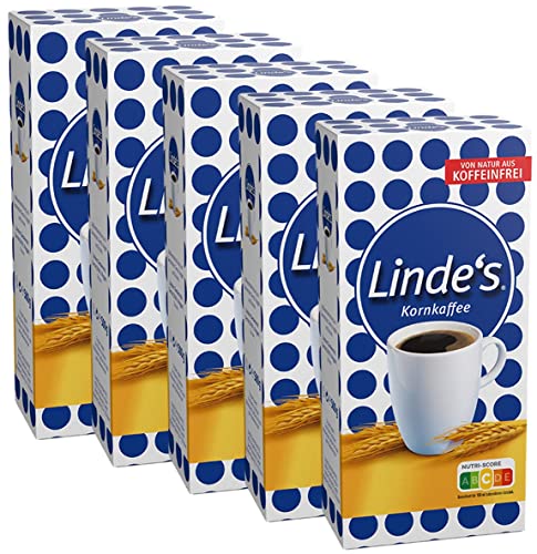 LINDE'S KORNKAFFEE, koffeinfrei, mit Gerstenmalz, mild-würziger Geschmack & intensives Aroma ohne Koffein, 5er Pack (5x500g)