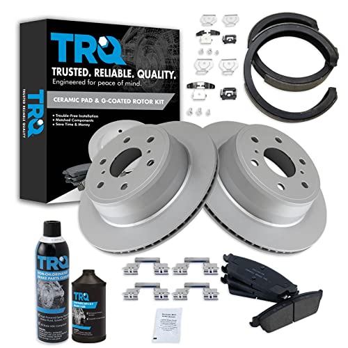 Image of TRQ Rear Brake Pad & Rotor Kit Premium G-Coated Ceramic Compatible with 07-10 Cadillac 07-14 Chevrolet 07-13 GMC