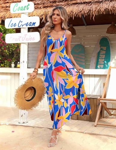 Image of Zeagoo Womens Summer Maxi Dress Spaghetti Strap Casual Printed Dress Boho Floral Beach Sundress,