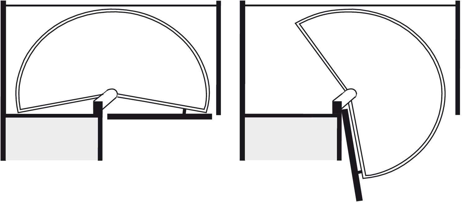Gedotec Halbkreis-Schwenkbeschlag Küche Drehbeschlag Tablarboden für Eckschrank | Drehteller für Unter-Schrank | 900 x 550 mm | 1 Komplett-Set mit Schwenk-Böden aus Polyamid