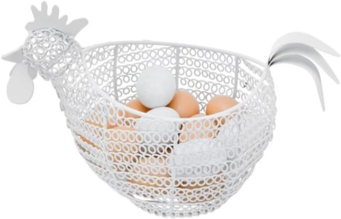 MyGift Vintage Brass Tone Metal Wire Fresh Egg Gathering Basket in Decorative Chicken Shaped Design, Farmhouse Easter Decor Egg Display Storage Basket for Counter