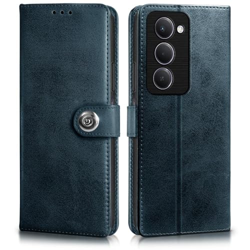 Image of WOW IMAGINE Shock Proof Flip Cover Back Case for Mi Redmi 15 5G (Magnetic Button Flip Case | Wallet Pockets & Stand | Leather Finish | Oxford Blue)