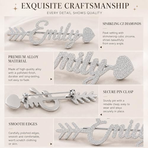 Image of Custom Name Lapel Pin Personalized Script Brooch for Women Men, Customizable Name Badge Elegant Cursive Letter Pin, Minimalist Jewelry Gift for Wedding Birthday Anniversary
