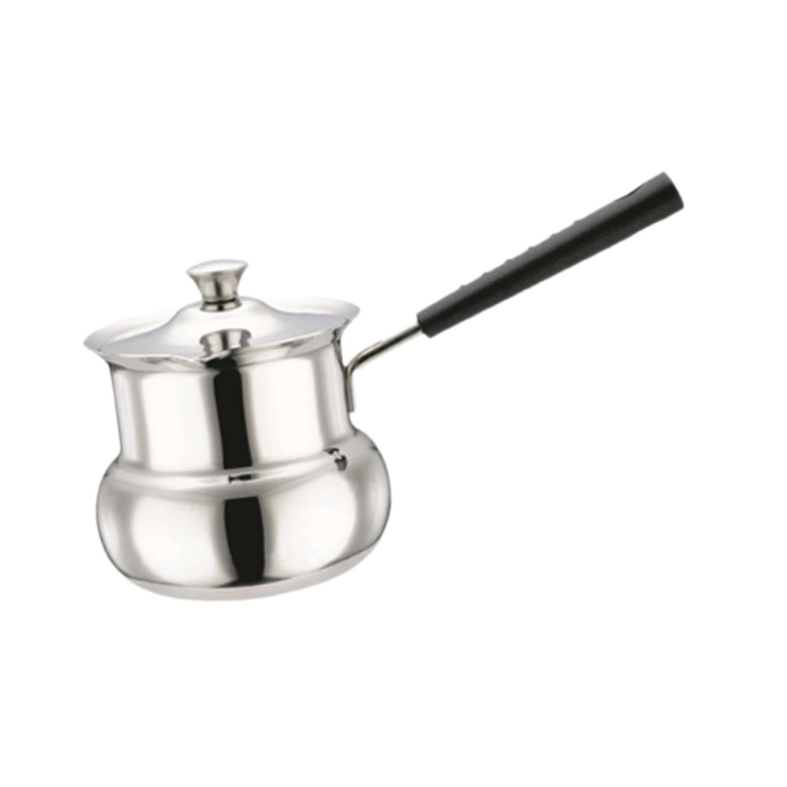 Amagogo Cafetera de Acero Inoxidable, Cafetera Turca, Calentador de Leche, Pequeña Portátil Universal, Sartén para Derretir Chocolate con Mango Cómod, Forma de tambor 720ml, tal como se describe