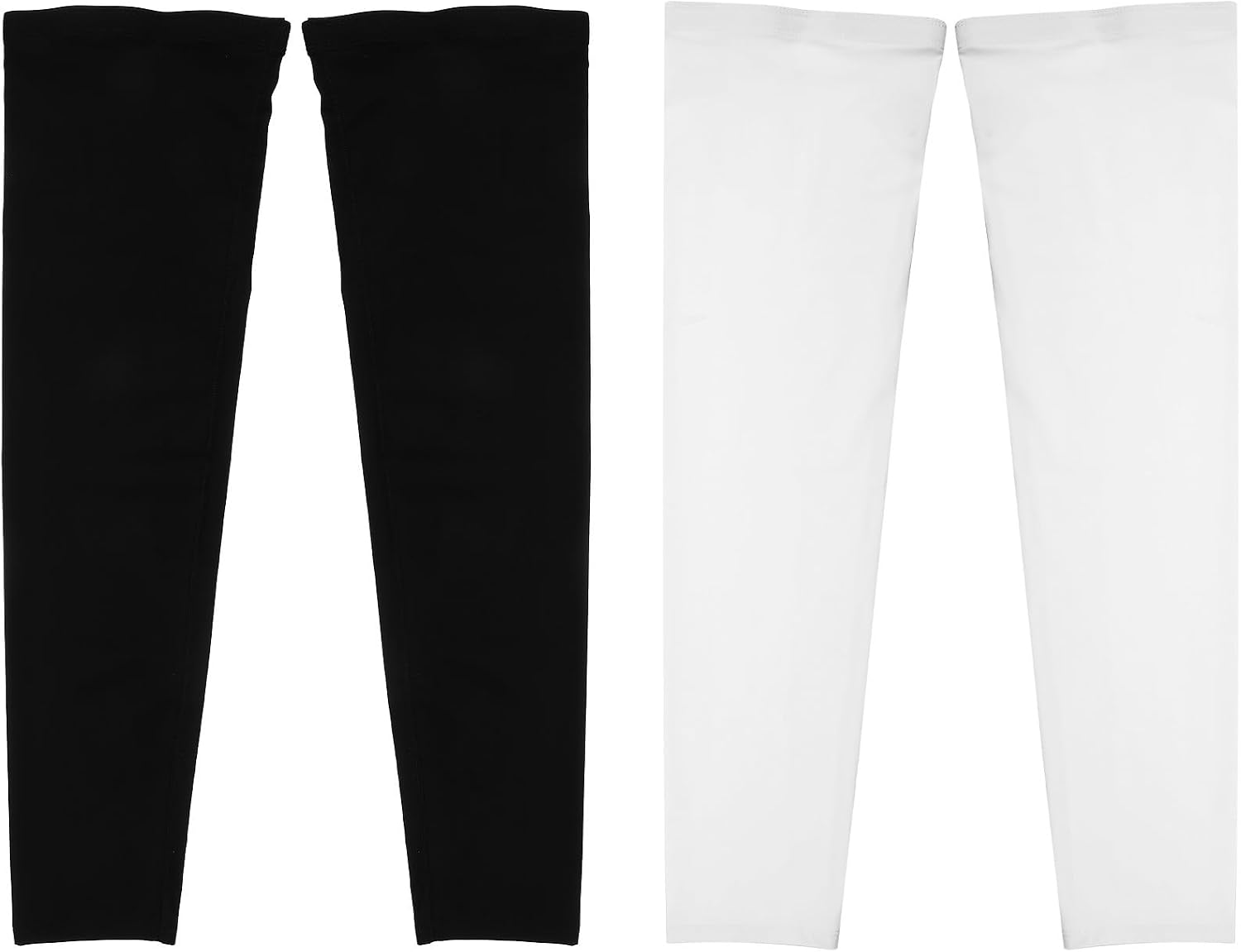 2 Pairs Ice Silk UV Protection Leg Sleeves, Full Leg Compression Sports Accessories for Outdoor Cycling, Running, Basketball, Black and White Xl