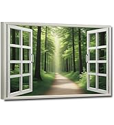 ZHIYYHAO Window View of Green Forest Bedroom Wall Decor Field Nature Wilderness Canvas Prints Art...