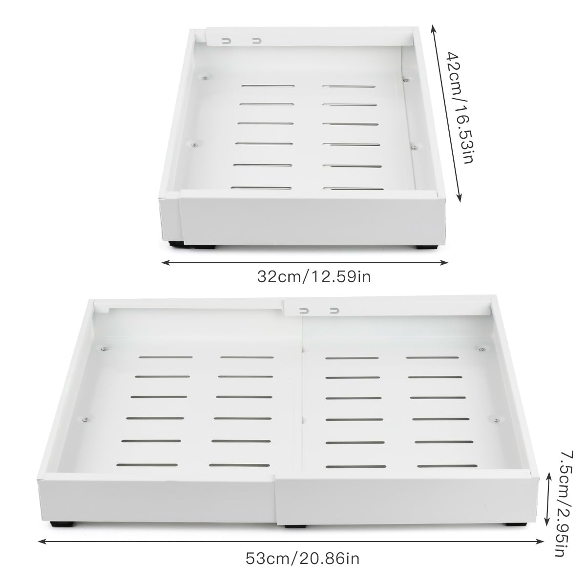 Tiroir Telescopique Cuisine, Lot de 2 Organisateurs De Placard Extensibles avec Adhésif, Tiroirs Coulissants Rangement Cuisine, Largeur Réglable de 32 à 53 cm, Tiroir Coulissant Placard, Blanc