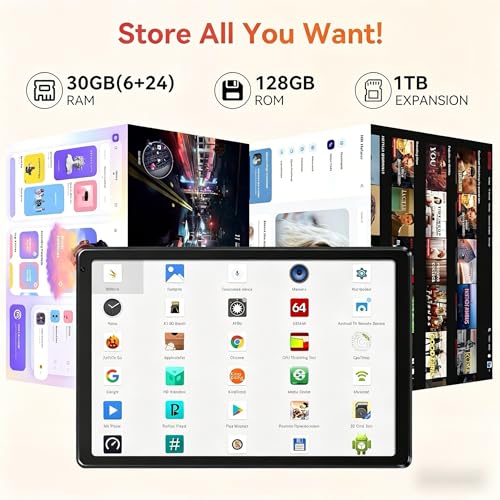 Image of URAO Tablet,10.1 inch Android 15 Tablet with Octa-core Processor 24GB RAM 128GB ROM HD IPS Touchscreen 8H Battery, Wi-Fi 6, BT 5.0, Dual Camera, Android Tablets