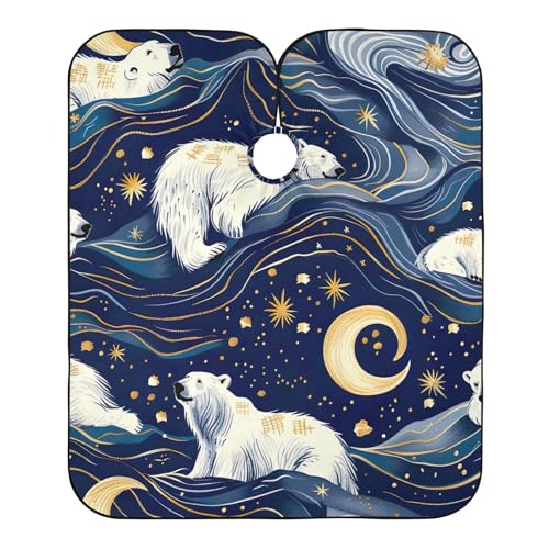 Hezely Polar Bear Night Waves Hair Dye Cape, Barber Cape for Adults,Waterproof Salon Cape,Waterproof Hairdressing Styling Hair Cutting, 65