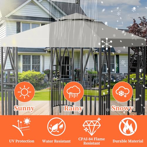Gazebo Canopy Replacement 118"x118" Outdoor Shelter for Smaller 10x10ft Top Double Tiered Canopy Cover Beige - Thumbnail 2