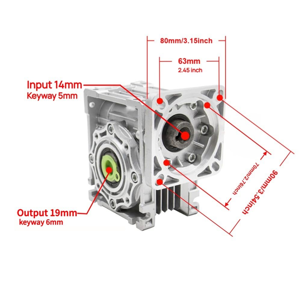 Reductor de velocidad de tornillo sin fin NMRV040 compacto, brida de 80 x 80 mm, diámetro de entrada de 14 mm y diámetro de salida de 19 mm Caja de engranajes metálica