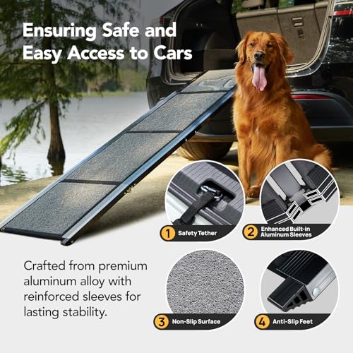 Dog Ramp for Car 71'' X-Long & 17.2" Wide Folding Dog Ramps for Large Dogs with Non-Slip Rug Surface Portable Dog Car Ramp for SUV Car & Truck, Outdoor Dog Ramp Up to 250 LBS - Image 5