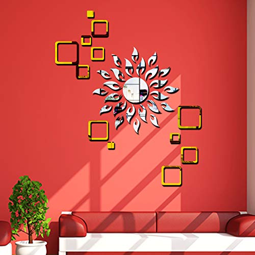 Image of Bikri Kendra - Mandala Om wall Mirrors Stickers for Hall Living Room Bedroom Kids Room Home Office 3D Acrylic wall Stickers (SIL /Gold)