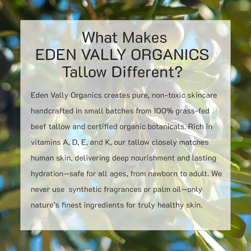 EDEN VALLY ORGANICS Grass Fed Beef Tallow Moisturizer with Organic Olive Oil & Vanilla | Natural Body Butter for Dry, Sensitive & Eczema-Prone Skin | Face, Hands & Body Cream | Nourishing Anti-Aging Balm | 2 fl oz