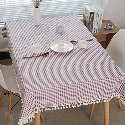 Nappe résistante violette à carreaux avec glands lavable et durable - 2