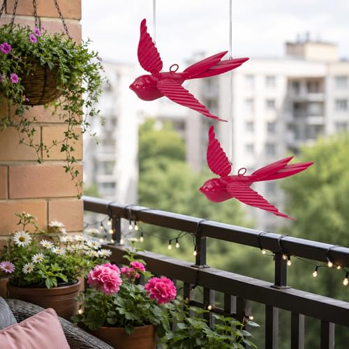 Image of Elan Hanging Decorative Rockstar Bird Vibrant Metal Birds for Balcony, Garden, and Home Decor Stylish Accent Pieces for Your Space Ideal for Brightening Your Indoor and Outdoor Spaces (Pink, Set of 2)