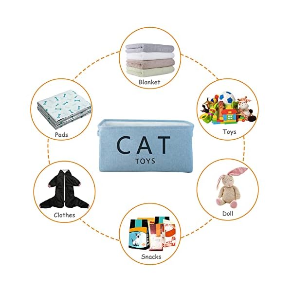 Pethiy Canvas cat Toy Basket Basket with Handles for Clothes Storage for cat/Dogs Toy Storage,pet bin,cat Toy bin,Pet Toy and Accessory Storage Bin-Blue-CAT Pethiy Canvas cat Toy Basket Basket with Handles for Clothes Storage for cat/Dogs Toy Storage,pet bin,cat Toy bin,Pet Toy and Accessory Storage Bin-Blue-CAT