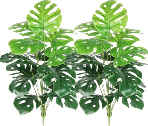 Image of Dekorly Fake Plants Artificial Floor Plants Large Tropical Palm Tree Tall Monstera Plant in Pot Faux Plants for Indoor Outdoor Home (Monstera | Without Pot, Pack of 2)
