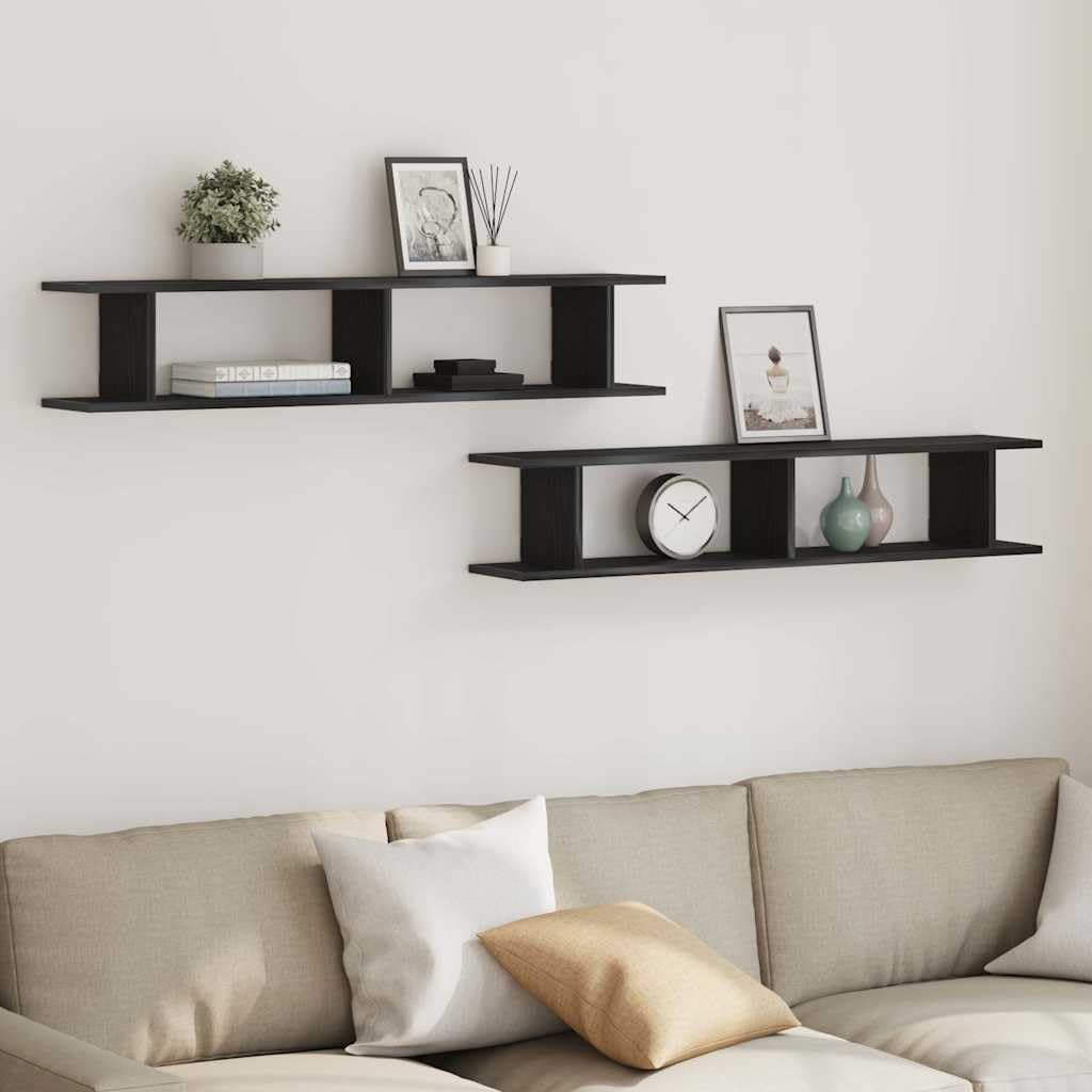 Homgoday Estante Pared 2uds Madera ingeniería Roble Negro 105x18x20cm Estantería de Pared Colgante Flotante Almacenamiento Espacio Decoración Artículos Diarios en Familia