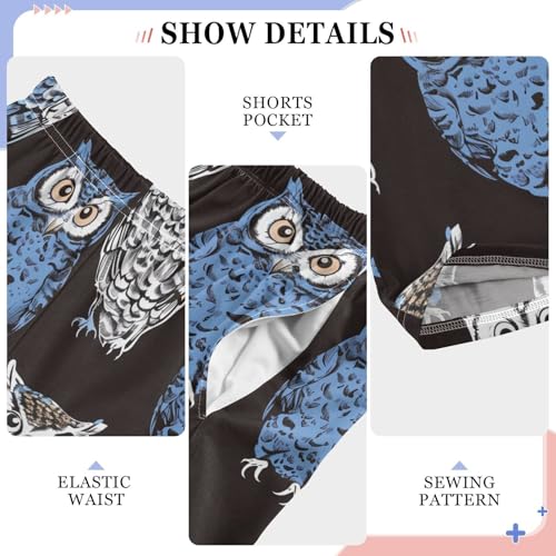 Owls Pattern Boys Long Pants Soft Trousers Elastic Waist Kids Lounge Bottoms with Pockets S-XL4