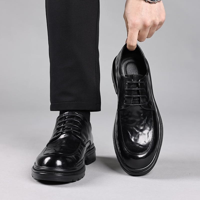 Men's Leather Platform Oxfords Lace-Up Casual Work Office Dress Shoes Round-Toe Comfortable Business Tuxedo Shoes2