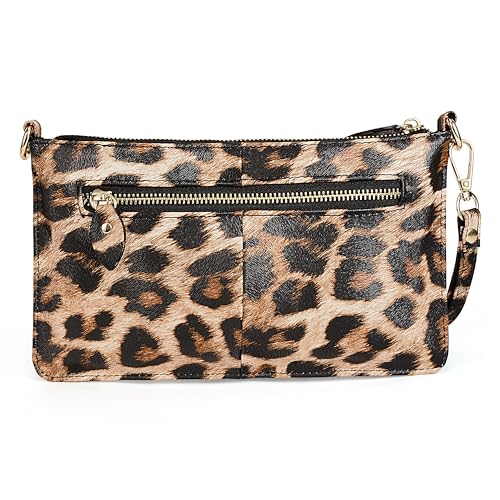 Image of YALUXE Genuine Leather Wristlet Handbags Purses Cell Phone Pocket Clutch Wallet Crossbody Bags for Women