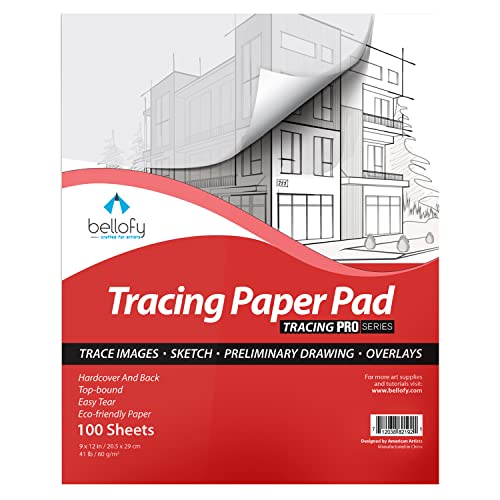 Bellofy Tracing Paper Pad 100 Sheets â€“ Translucent Tracing Paper for Pencil, Marker and Ink - Trace Images, Sketch, Preliminary Drawing, Overlays â€“ 9 x 12 inches - Tracing Paper for Drawing