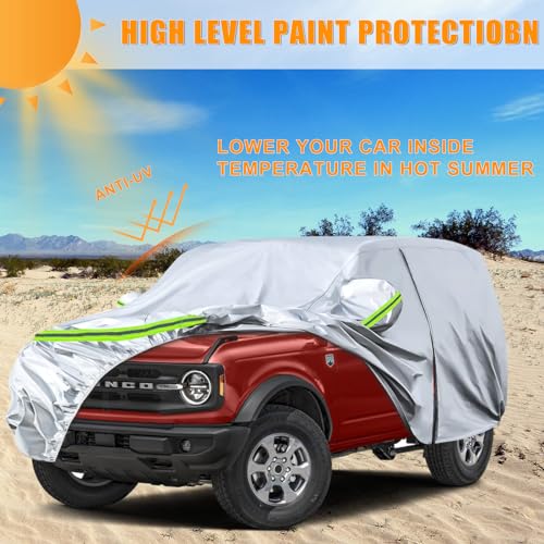 Image of Waterproof Car Covers Replace for 2021-2025 Ford Bronco 2 Door, 6 Layers Silver All Weather Car Cover with Zipper Door & Windproof Bands for Snow Rain Dust Hail Protection
