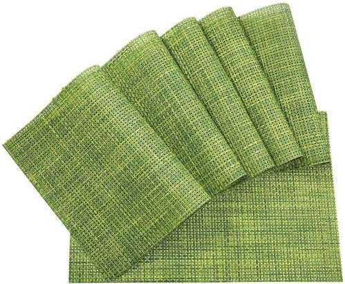 Meersee Placemats sets of 6 Placemats for Dining Tablet Heat Resistant Wipe-clean PVC Tablet Mats Green