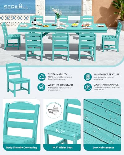 Image of SERWALL 9Pcs 84 inch HDPE Outdoor Dining Set for 8 with Armless Chairs,Aruba