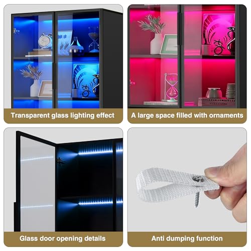 50% Off Black Display Cabinet with Multi-Color LED Lighting - Image 5