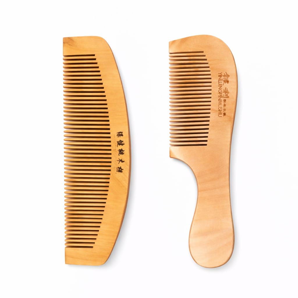 Natural Wooden Hair Comb Set of 2 for Men & Women | Fine Tooth Wooden Combs with Curved & Wavy Handles | Anti-Static Detangling & Scalp Massage Comb for Medium to Long Hair | Pack of 2-picture-24