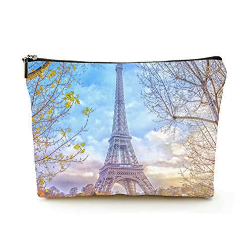 Trousse de Maquillage Femmes Sacs à cosmétiques de Voyage en Lin pour Voyage d'affaires, Tour Eiffel à Paris France, Belle Pochette de Maquillage