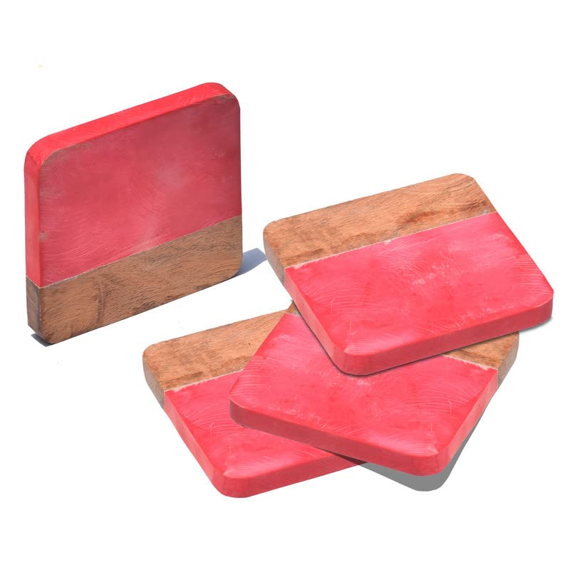 Dessous de verre en bois et marbre rose | Élégance et protection de table